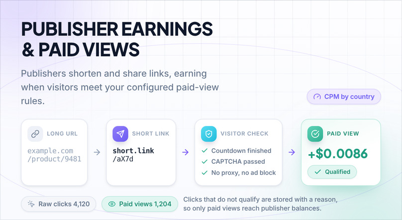 AdLinkFly publisher earnings and qualified paid views