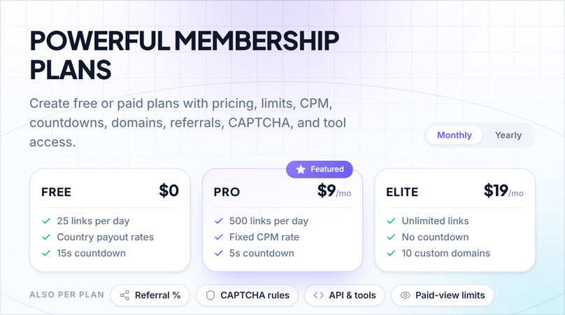AdLinkFly free and paid membership plans