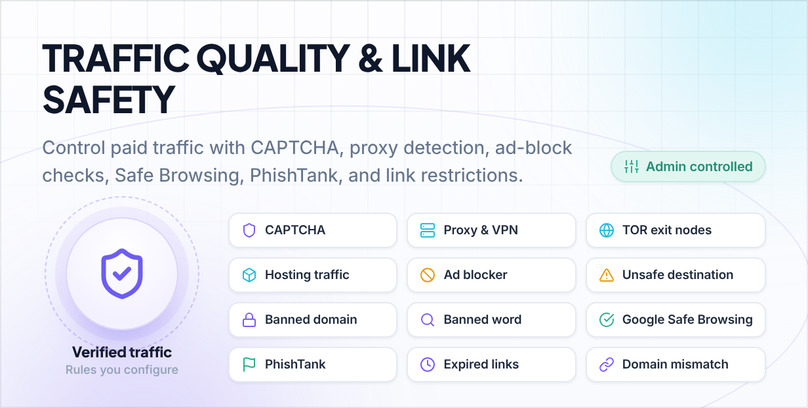 AdLinkFly traffic quality and link safety controls