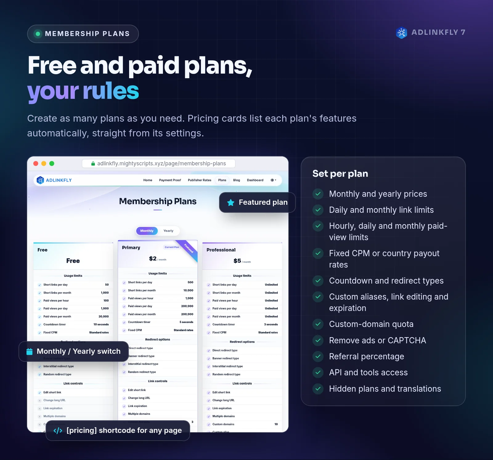 AdLinkFly free and paid membership plans