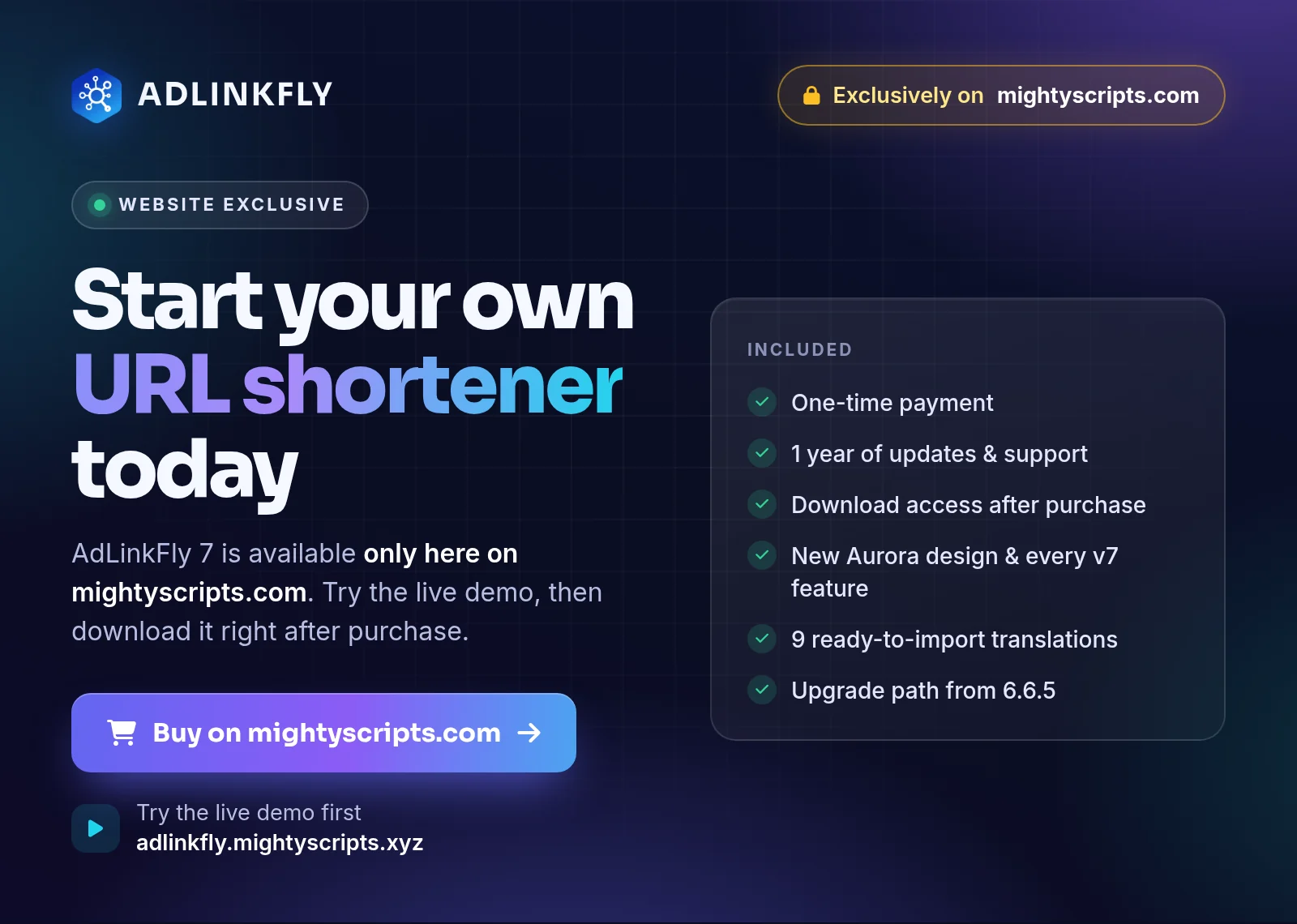 Get AdLinkFly 7 exclusively on mightyscripts.com